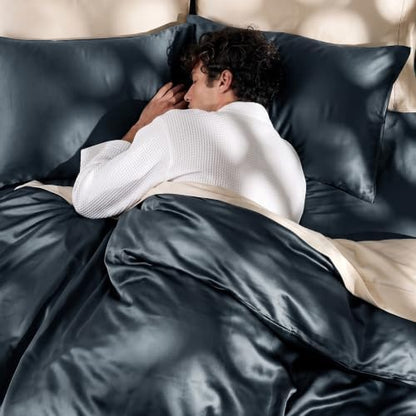 EverGrace 100% Rayon from Bamboo Duvet Cover Set, Queen Size, Midnight Blue