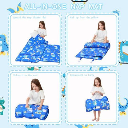 Lasoftan Toddler Nap Mat with Pillow and Blanket, Extra Large Rolled Napping Mats,Slumber Bags for Boys Girls,Kids Sleeping Bag for Daycare, Preschool Travel Camping