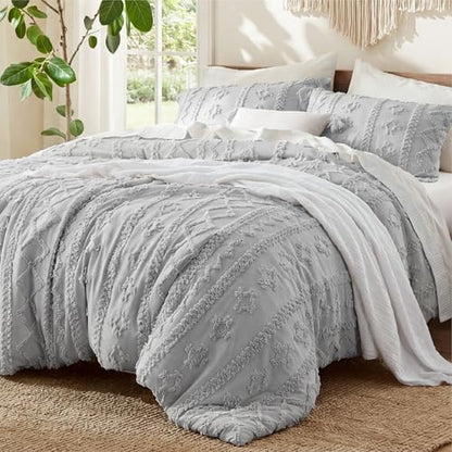 Bedsure Boho Comforter Set Oversized Queen, Bedroom Bedding Set Light Grey