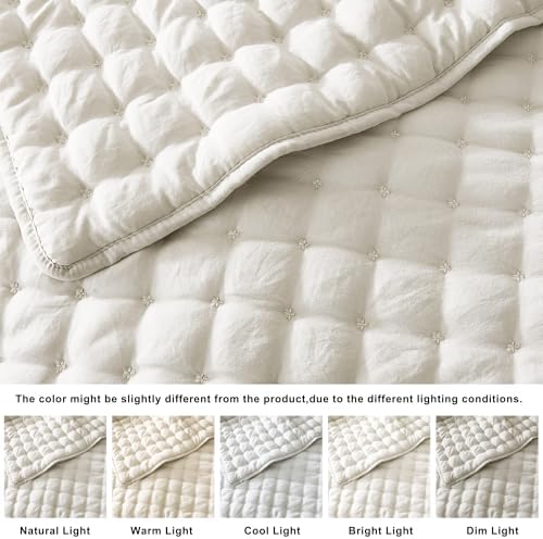 WDCOZY Cloud Soft Quilt Set, Oversized King Size, Ivory, 116x106 inches