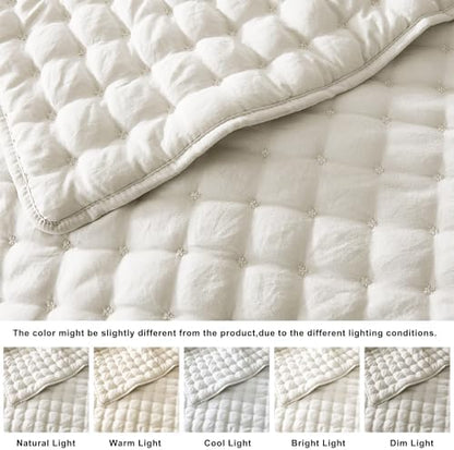 WDCOZY Cloud Soft Quilt Set, Twin Size, Ivory, 2 Pieces 68x90 inches