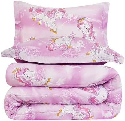 Yibeizi Unicorn Kids Comforter Set for Girls Full Lavender Bedding