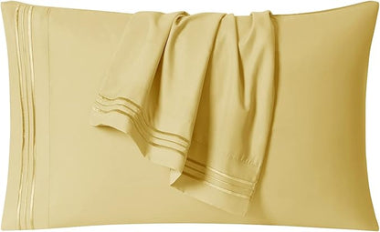 Clara Clark Bed Sheets, Premier 1800 Series 4 Piece Bed Sheet Set, Deep Pocket, Wrinkle, Fade, Stain Resistant, Luxury Soft Bedding Sheets & Pillowcases, Full, Custard Mellow