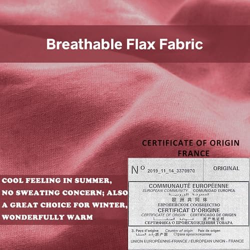 Simple&Opulence 100% French Linen Euro Shams with Embroidery (26'' x 26'') - Pack of 2 - Pre Washed Solid Color Natural Flax Soft Breathable - Coral Red
