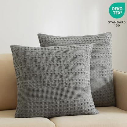 PHF Cotton Waffle Weave Pillow Covers 24" x 24", Dark Grey, No Insert