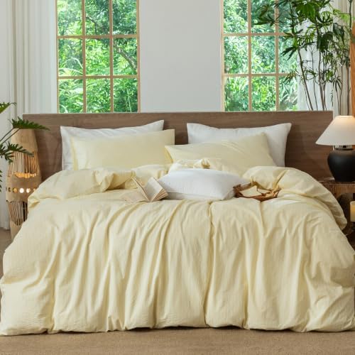 MooMee Striped Duvet Cover Set 100% Washed Cotton Linen Like King
