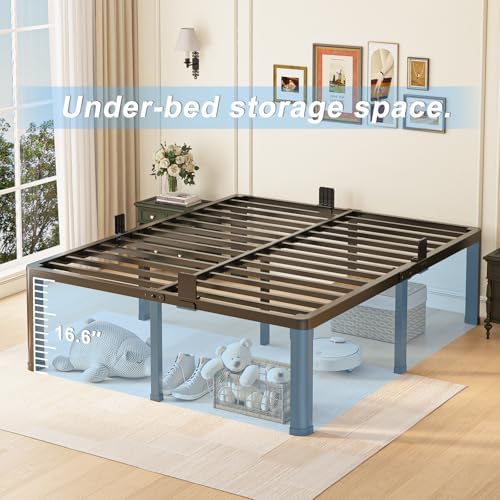 Yitong Angel 18 inch King Size Bed Frame with Round Corner Legs Mattress Slide Stopper,3500 lbs Heavy Duty Metal Platform,Steel Slat Support,No Box Spring Needed,Easy Assembly,Noise Free