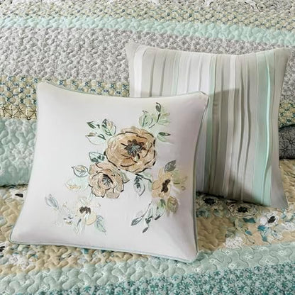 Madison Park Cotton Floral Coverlet Green King Quilt Set, 6pc