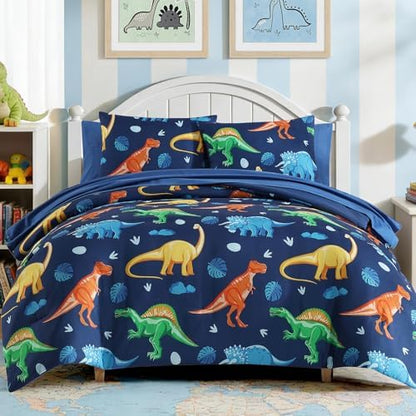 Twin Comforter Set for Boys - 5 Pieces Navy Dinasour Twin Bedding Sets