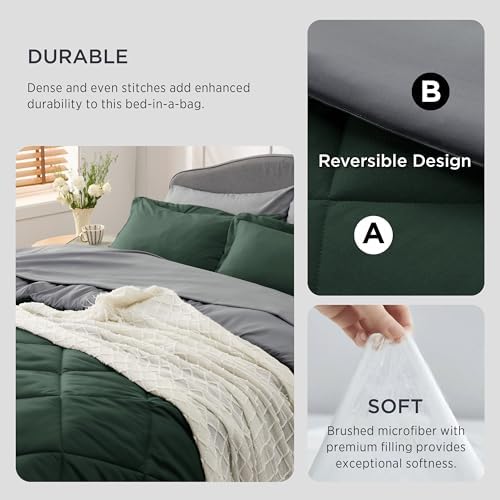 Bedsure Twin XL Comforter Set Reversible Bed Set 5 Forest Green/Dark Grey