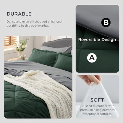 Bedsure Twin XL Comforter Set Reversible Bed Set 5 Forest Green/Dark Grey