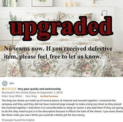 FADFAY Rose Sheets Floral Bed Sheets Queen 100% Cotton Off White Victorian Flower Printed Shabby Vintage Antique Bedding Soft Natural Cotton Deep Pocket Fitted Sheet 4Pcs, Queen