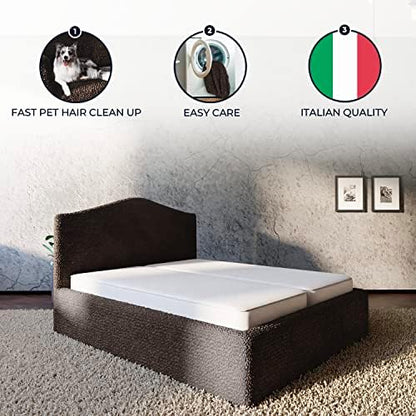 PAULATO BY GA.I.CO. Stretch Headboard and Frame Slipcover – Soft Bi-Elastic 1-Piece Bedframe Cover – Furniture Protector Machine Washable – Dark Brown (King 75"-83" Wide)