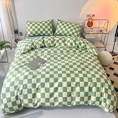 Wellboo Green Plaid Comforter Full Sage Green Checkerboard Grid Bedding