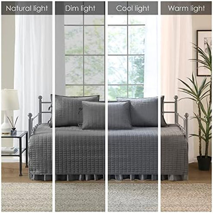 Comfort Spaces Daybed Cover- Luxe Double Sided -Quilting, All Season Cozy Bedding with Bedskirt, Matching Shams, 75'x39' Charcoal Grey 5 Piece