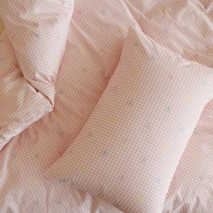 mixinni Gingham Duvet Cover Full Size, 100% Cotton Light Pink and White Gingham Bedding Set for Girls, Cute Bow Print Soft Aesthetic Cottagecore Bedding 3 Pieces (1 Duvet Cover + 2 Pillowcases)