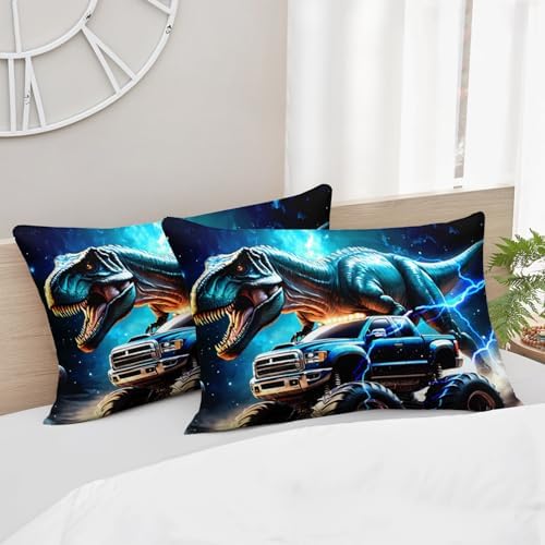AILONEN Kids Dinosaur Comforter Monster Truck Bedding Twin Size,3D Space Galaxy Dinosaur Comforter Set,Monster Bedding for Boys,3-Piece,1 Comforter + 2 Pillowcases