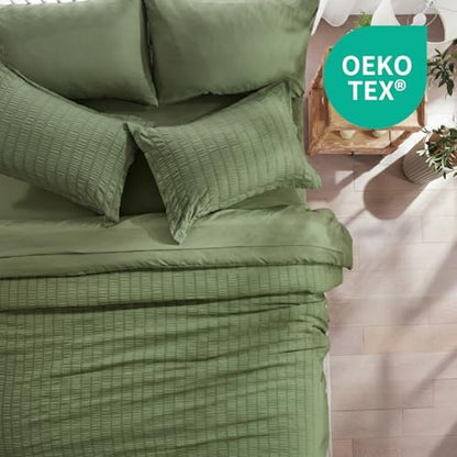 Full Size Comforter Sets 7 Piece, Olive Green Bed in a Bag Full Bedding Set