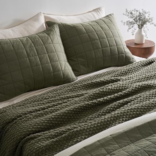 EVERGRACEHOME Chunky Chenille Knit Throw Blanket, 108x92, Olive Green
