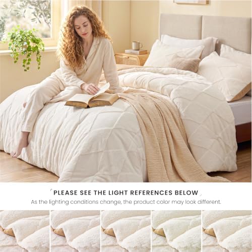 EXQ Home Tufted Diamond Comforter Set King, 3 Pieces Bed Set,Beige