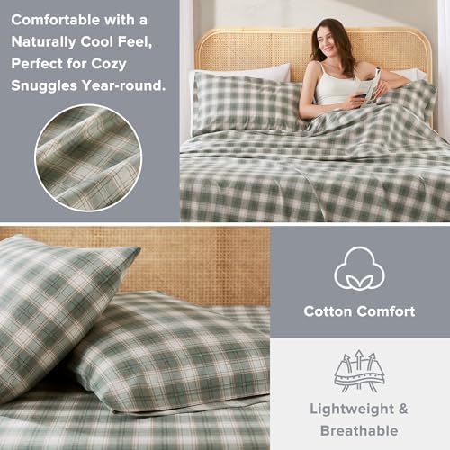 Comfort Spaces 100% Cotton Percale Sheets Cal King Size 4 Pcs, Wesley Green