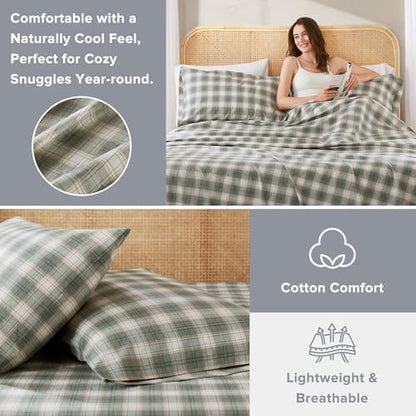 Comfort Spaces 100% Cotton Percale Sheets Cal King Size 4 Pcs, Wesley Green