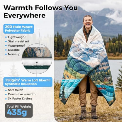 KingCamp Ultralight Camping Blanket, Wearable Packable Blanket,79"x57"