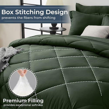 HEVUMYI 7-Piece Full Comforter Set, Dark Green Bed in a Bag