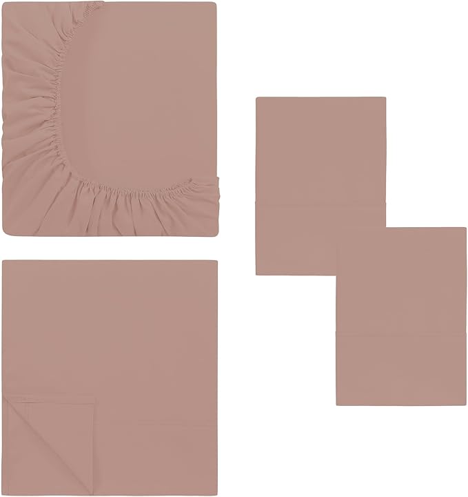 Modern Threads Soft Microfiber Solid Sheets - Luxurious Microfiber Bed Sheets - Includes Flat Sheet, Fitted Sheet with Deep Pockets, & Pillowcases Rose Queen