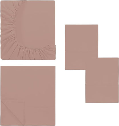 Modern Threads Soft Microfiber Solid Sheets - Luxurious Microfiber Bed Sheets - Includes Flat Sheet, Fitted Sheet with Deep Pockets, & Pillowcases Rose Queen