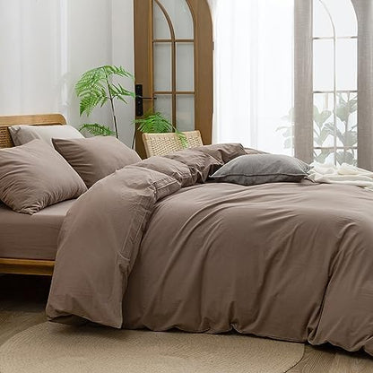 BESTOUCH Cotton Solid Duvet Cover Set Pine Bark Brown Super Queen