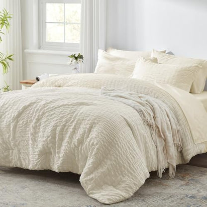 Queen Comforter Set 7 Piece, Pale Yellow Bed in a Bag Queen Bedding Sets