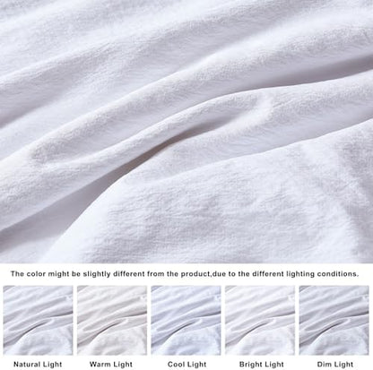 WDCOZY White King Size Jacquard Duvet Cover Set with Zipper Closure, Modern Washed Soft Striped Bedding, Textured Seersucker Like Cotton Linen, 1 Duvet Cover and 2 Pillow Shams, No Comforter