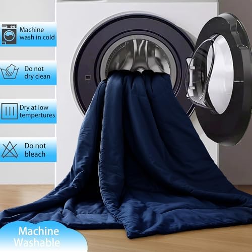Zaizaihome Bamboo Viscose Comforter Set Queen Size 3 Pieces - Navy Blue