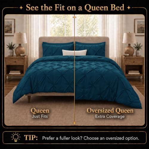 CozyLux Queen Comforter Set Lyons Blue, 7 Pieces Pintuck Bed in a Bag