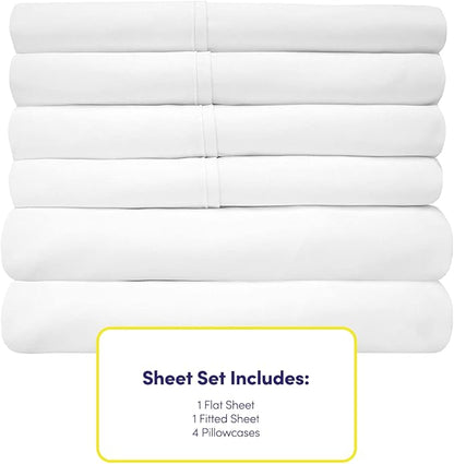 Full Size Bed Sheets - 6 Piece 1500 Supreme Collection Fine Brushed Microfiber Deep Pocket Full Sheet Set Bedding - 2 Extra Pillow Cases, Great Value, Full, White
