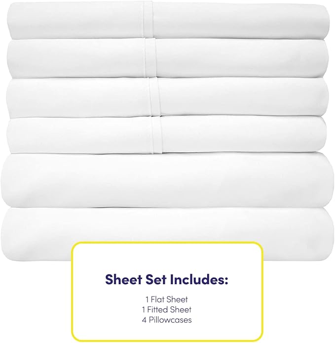 Queen Sheets White - 6 Piece 1500 Supreme Collection Fine Brushed Microfiber Deep Pocket Queen Sheet Set Bedding - 2 Extra Pillow Cases, Great Value, Queen, White