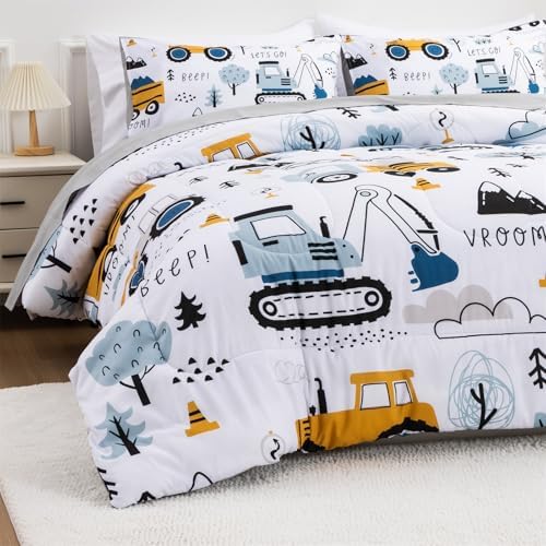 Holawakaka Boys Construction Truck Twin Comforter Set with Sheets 5 Pieces