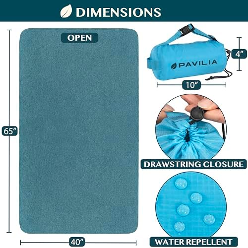 PAVILIA Travel Blanket Airplane Compact with Bag Lightweight, Teal Blue