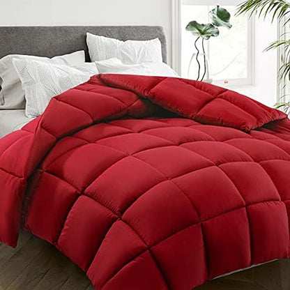 HYLEORY All Season King Size Bed Comforter - Cooling Down Alternative Quilted Duvet Insert with Corner Tabs - Winter Warm - Machine Washable - Red