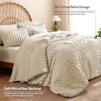 MR&HM Boho Comforter Set King 7pcs, Linen Western Arch Tufted Bedding Set
