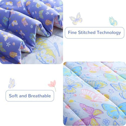 Viviland Kids Twin Bedding Sets, Girls Comforter, Colorful Butterfly
