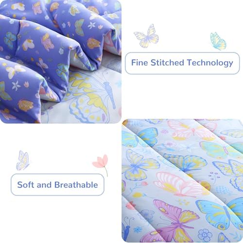 Viviland Kids Full Bedding Sets, Girls Comforter, Colorful Butterfly
