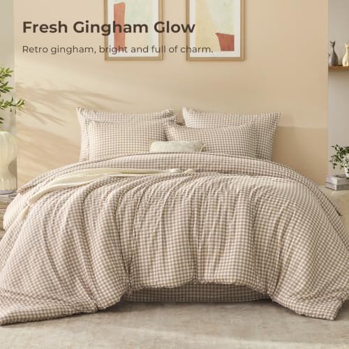 Litanika King Size Comforter Set 7 Pieces Earthy Tan Gingham