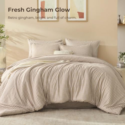 Litanika King Size Comforter Set 7 Pieces Earthy Tan Gingham