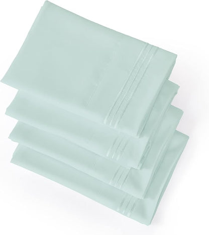 YIYEA Pillow Cases Standard Size Set of 4, Ultra Soft 1800TC Hotel Quality Double Brushed Microfiber Embroidered Pillowcases, Envelope Closure, Fade Resistant (20"x26", Aqua)