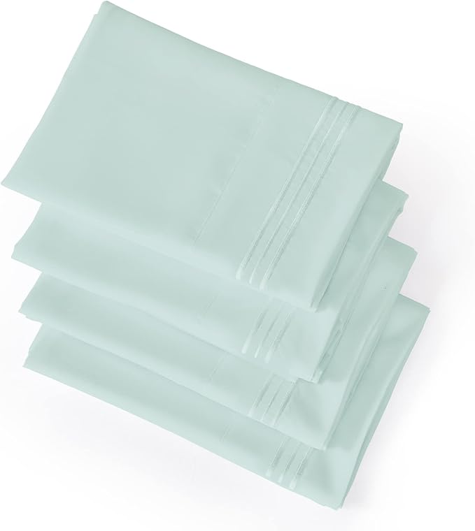 YIYEA King Pillow Cases Set of 4, Ultra Soft 1800TC Hotel Quality Double Brushed Microfiber Embroidered Pillowcases, Envelope Closure, Fade Resistant (20"x36", Aqua)