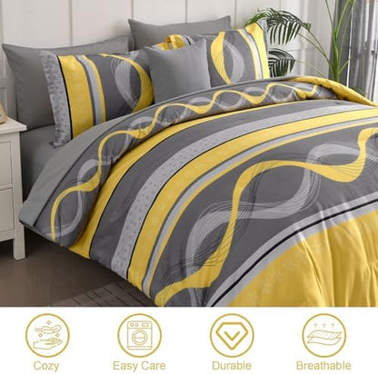 Anibedding Yellow Comforter Set Queen Size,8 Pieces Bed in a Bag Patchwork Striped Bedding Sets,Boho Soft Microfiber Bedding Set for All Season(90"×90")