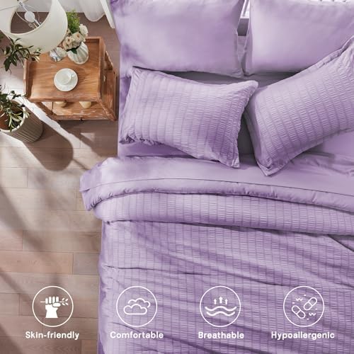 Full Size Comforter Sets 7 Piece,Lavender Bed in a Bag Full Bedding Set