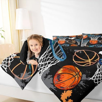 Castle Fairy Basketball Comforter Set Full Size Hip Hop Graffiti Tie Dye Quilt Set 3pcs for Kids Teens Boys Room Decor Ball Sports Gaming Bedding Set Modern Fashion Duvet Insert,2 Pillowcases